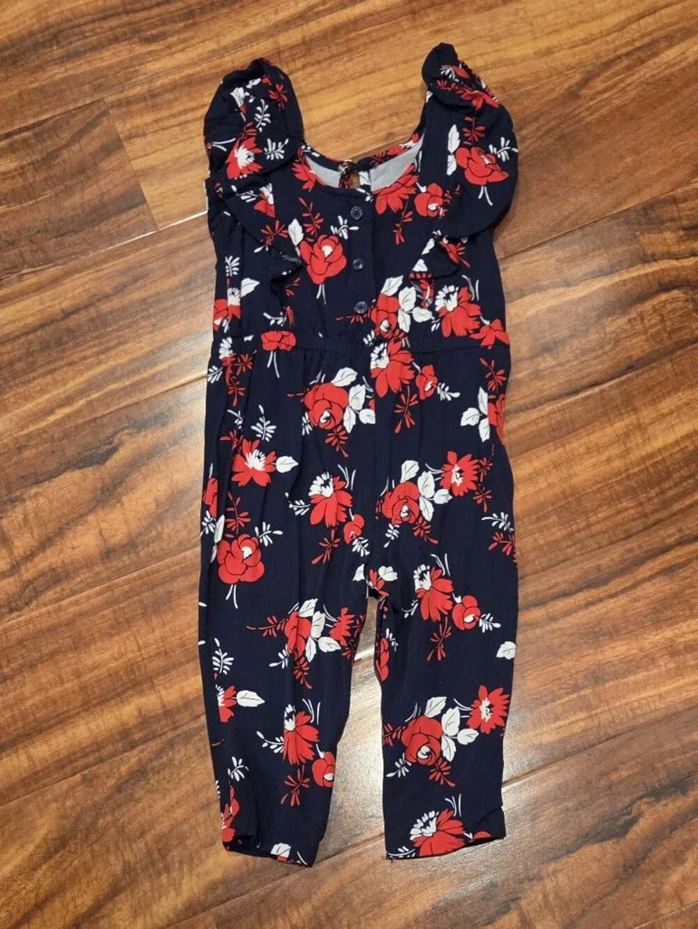 Janie and Jack 18-24 Months Navy/Red Floral Jumpsuit